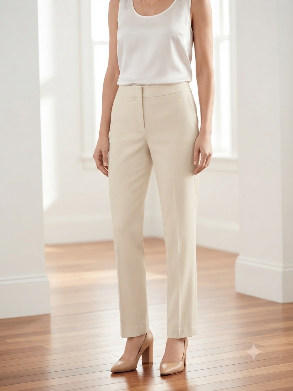 Eileen Fisher Beige Straight-Leg Dress Trousers Size PM 0077